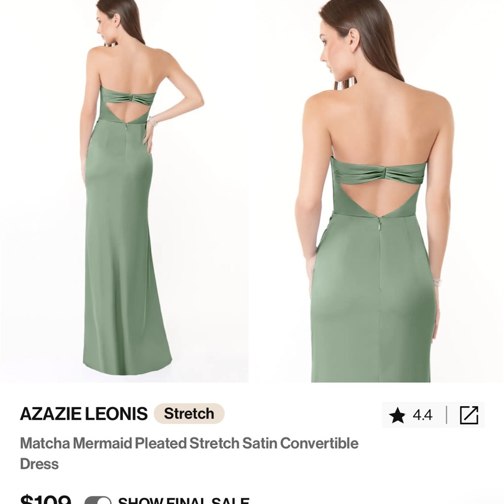 Azazie Green Ruched Slit Gown - Picture 2 of 5